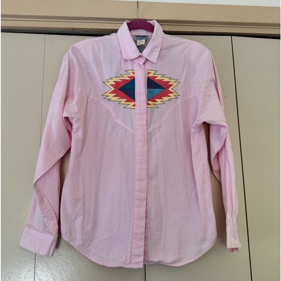 Rare Vintage Wranglers Women’s Southwest Aztec Shirt Pink Bull Design Size Med - Picture 4 of 13